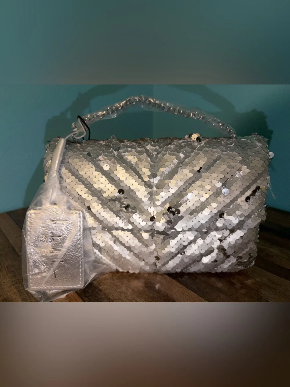 Nicole Miller Silver Sequin Shoulder Bag or Clutch